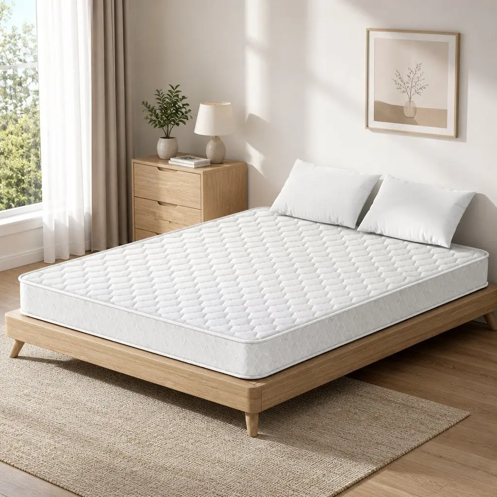 Double Mattress Medium Firm 13cm Bonnell Spring Quilted Top White