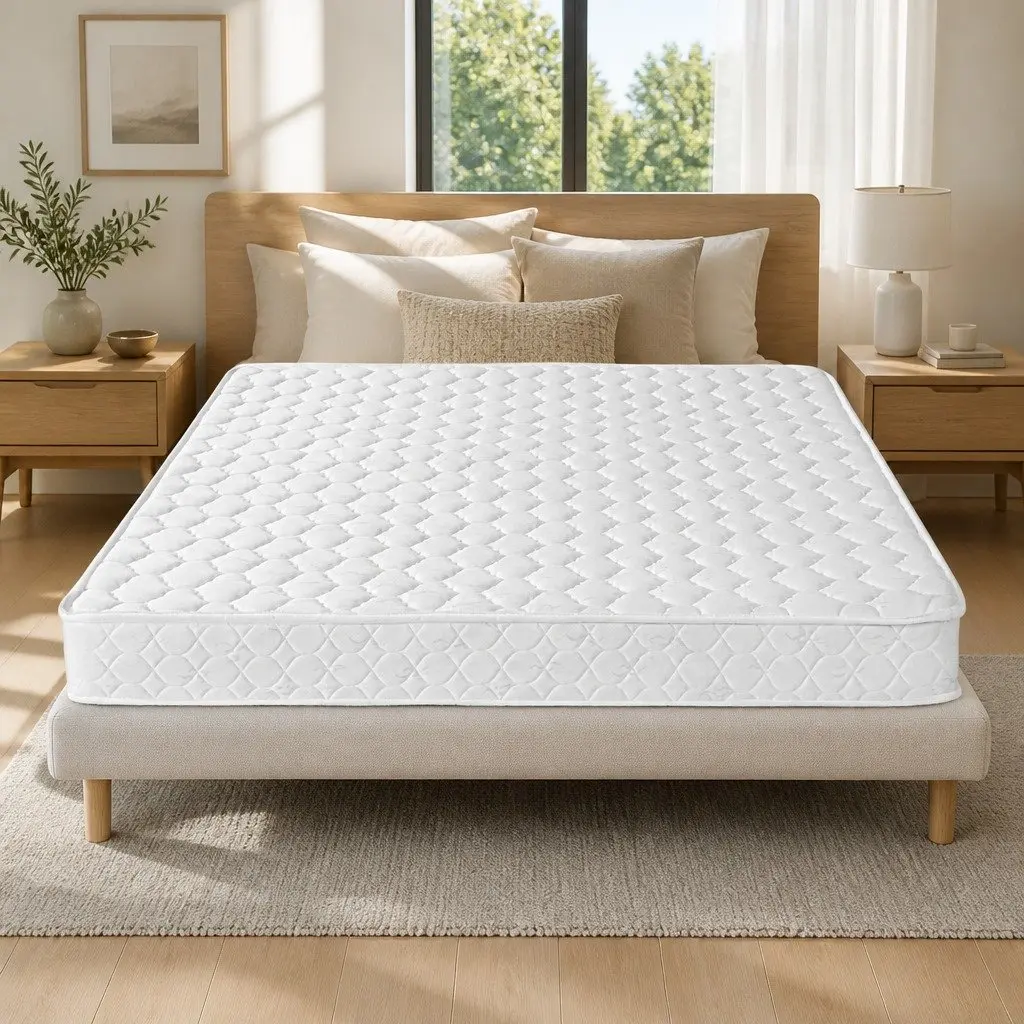 Double Mattress Medium Firm 13cm Bonnell Spring Quilted Top White