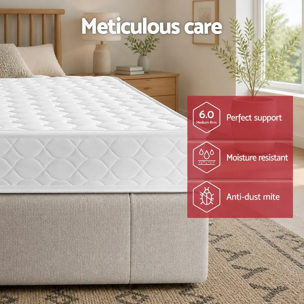 Double Mattress Medium Firm 13cm Bonnell Spring Quilted Top White