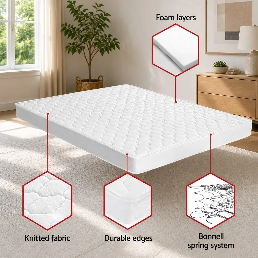 Double Mattress Medium Firm 13cm Bonnell Spring Quilted Top White