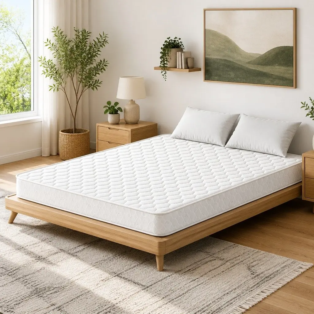 Queen Mattress 13cm Quilted Medium Firm Bonnell Spring Tight Top White