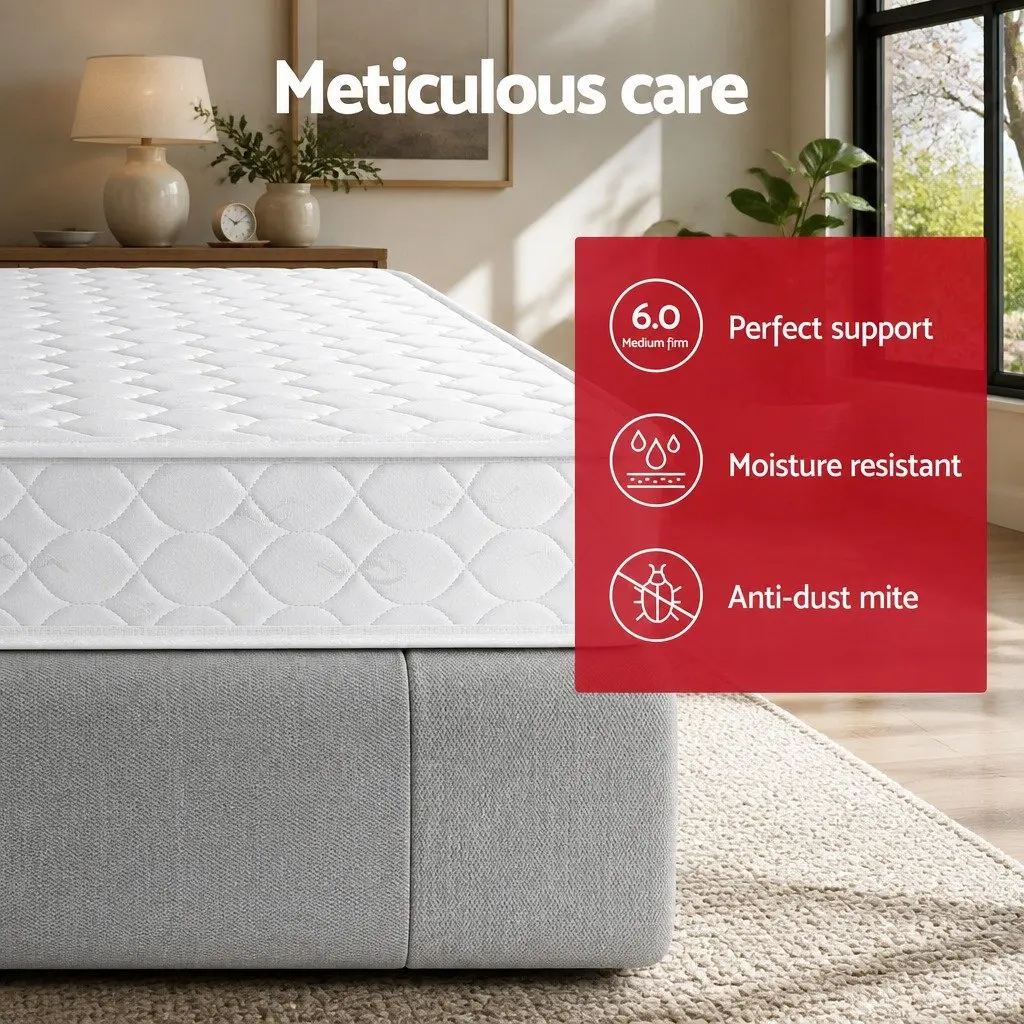 Queen Mattress 13cm Quilted Medium Firm Bonnell Spring Tight Top White