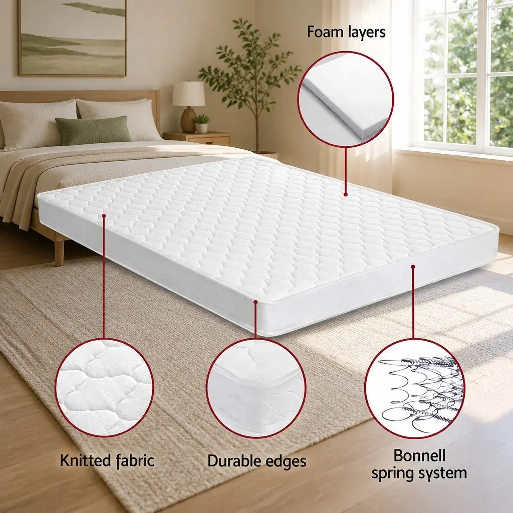 Queen Mattress 13cm Quilted Medium Firm Bonnell Spring Tight Top White
