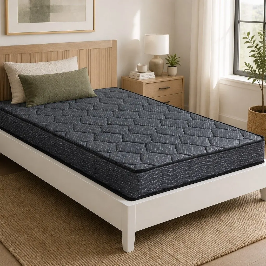 King Single Mattress Grey Medium Firm 16cm Bonnell Spring Tight Top