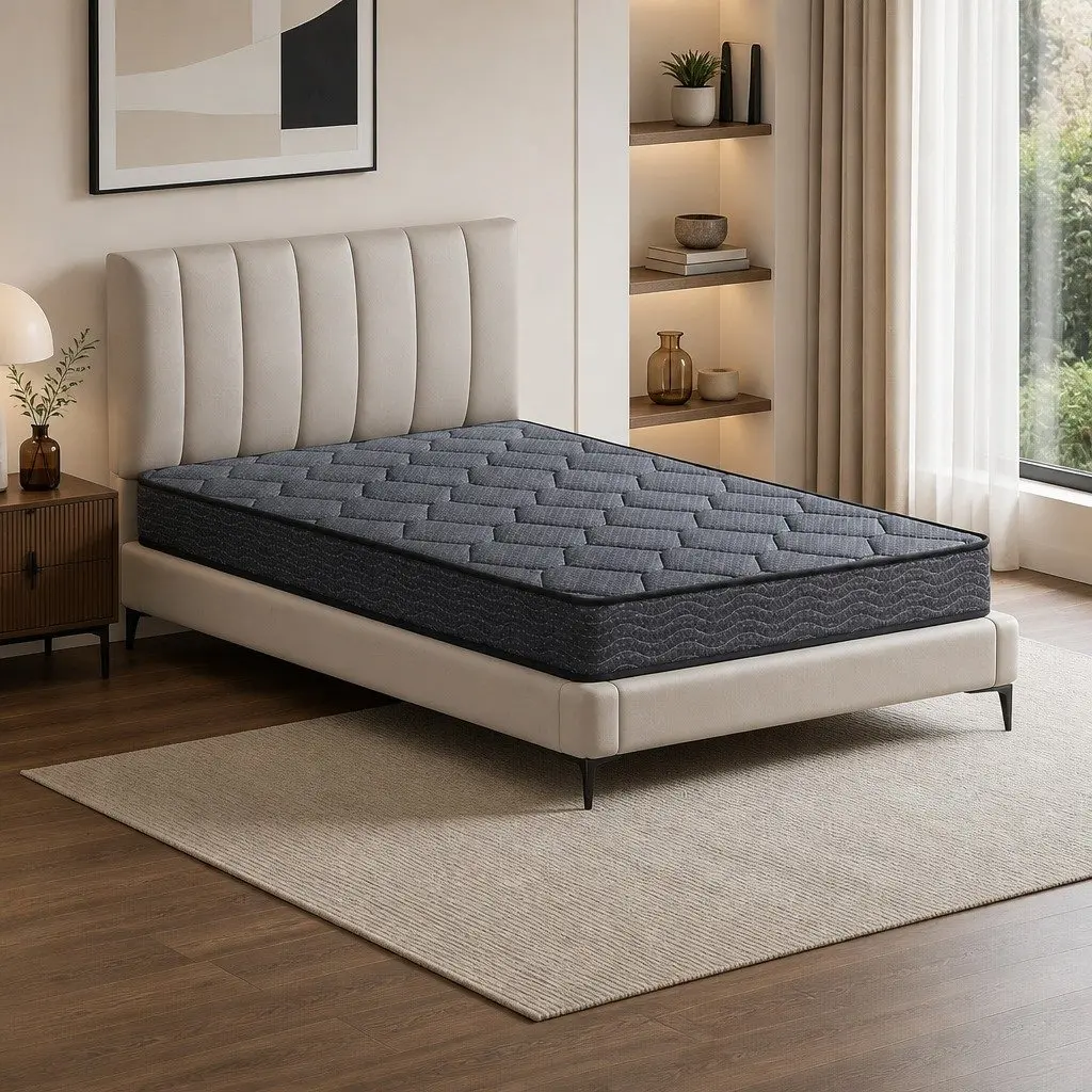 King Single Mattress Grey Medium Firm 16cm Bonnell Spring Tight Top