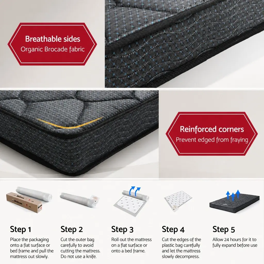 King Single Mattress Grey Medium Firm 16cm Bonnell Spring Tight Top
