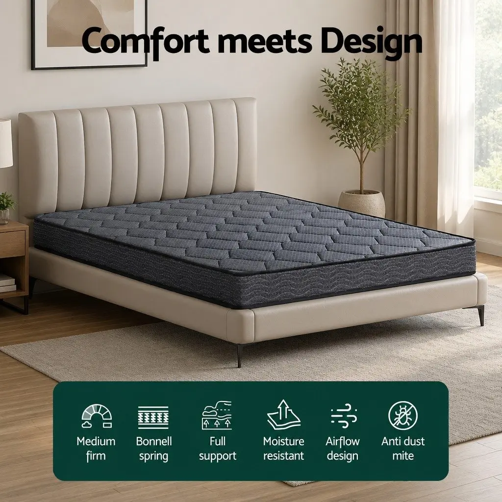 Double Mattress Tight Top Medium Firm 16cm Bonnell Spring Foam Grey