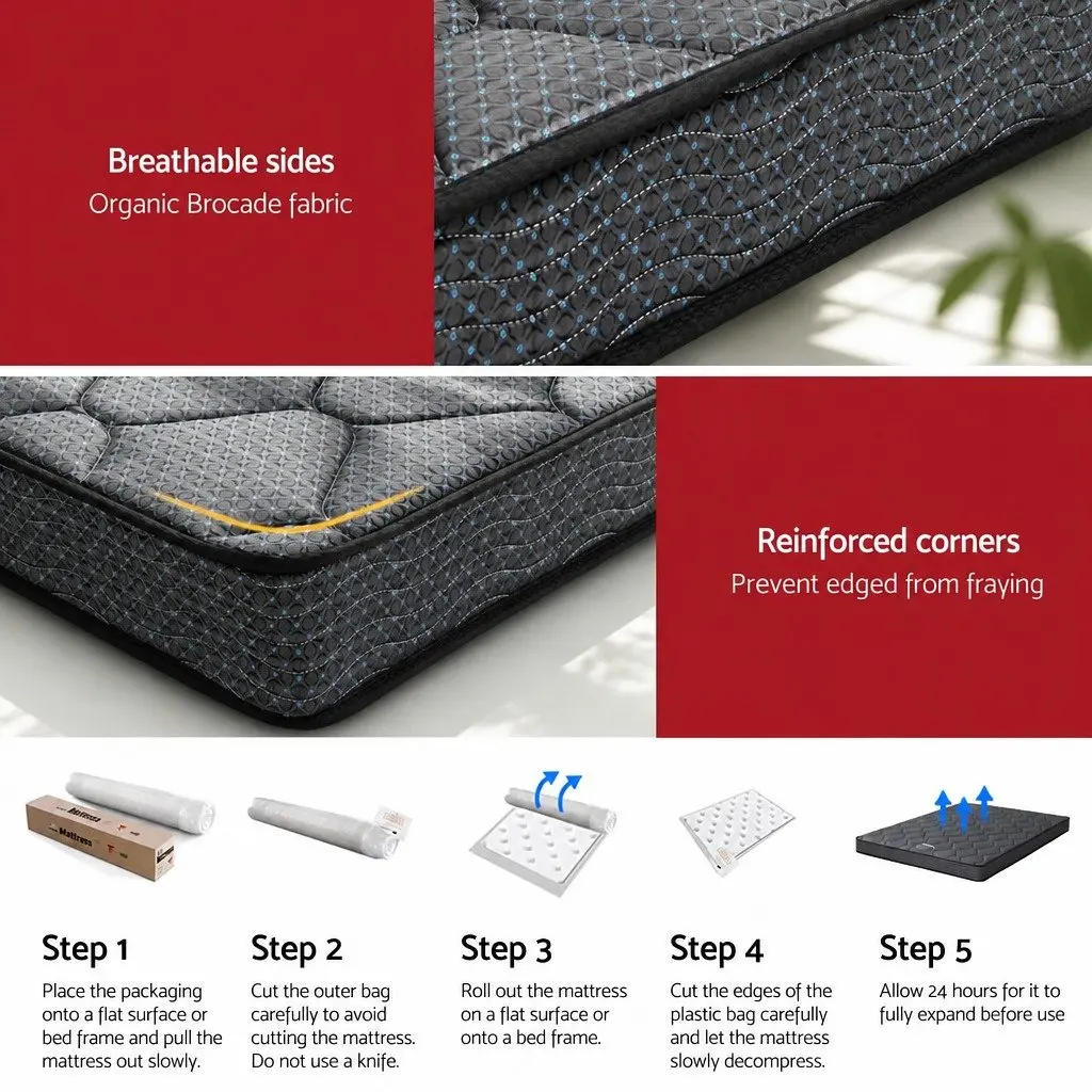 King Size Mattress Tight Top 16cm Medium Firm Bonnell Spring Grey