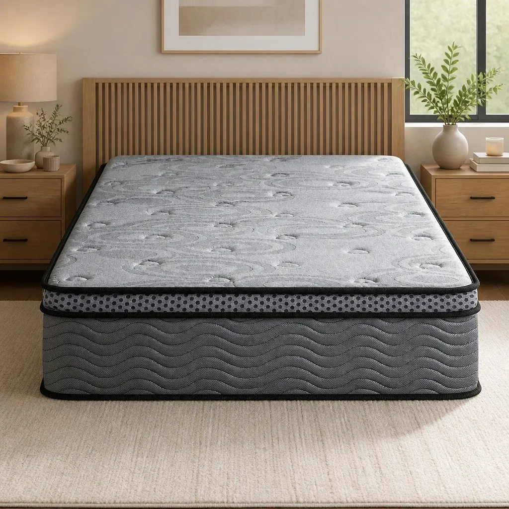 King Single Mattress Medium Firm Euro Top 26cm Pocket Spring Memory Foam Grey