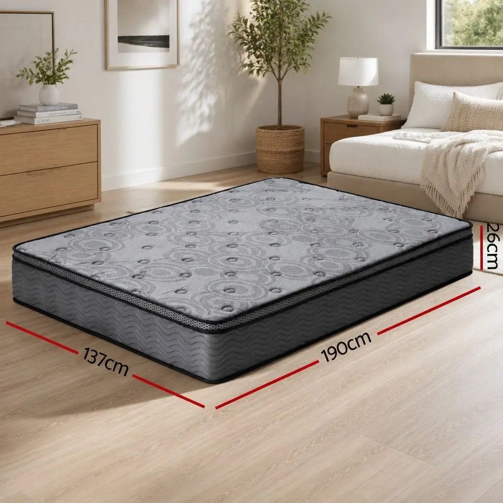 Double Mattress 26cm Euro Top Medium-Firm Support Grey Pocket Spring Bed