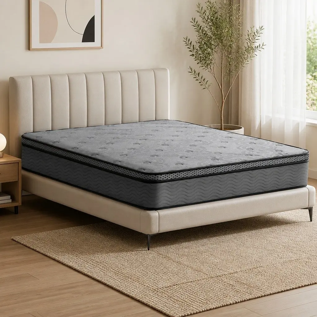 Double Mattress 26cm Euro Top Medium-Firm Support Grey Pocket Spring Bed