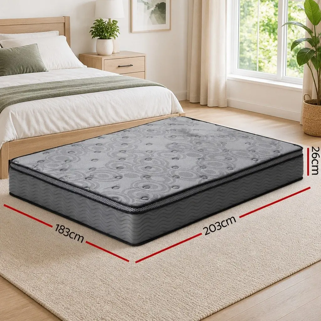 King Size Mattress 26cm Euro Top Medium Firm Pocket Spring Memory Foam Grey