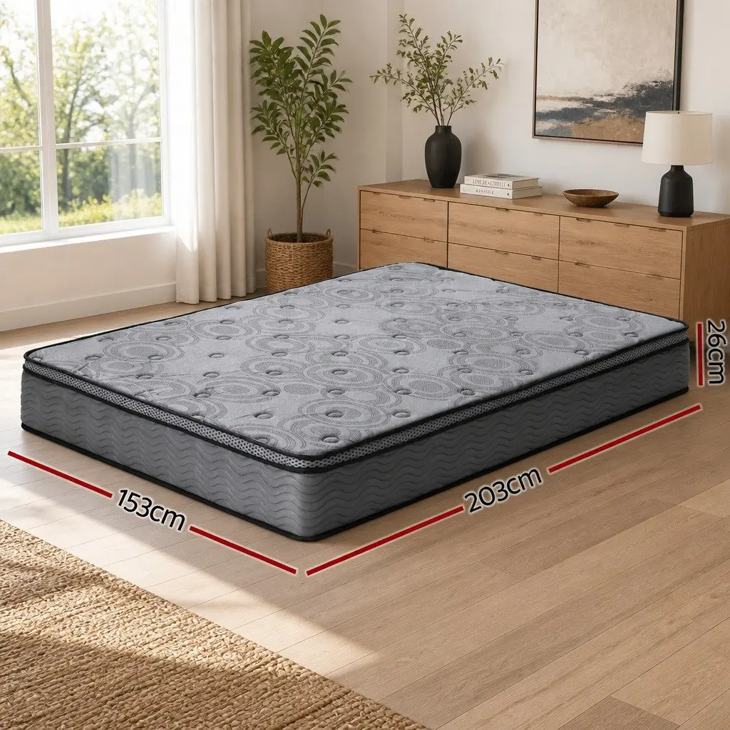 Queen Mattress Medium-Firm Euro Top 26cm Pocket Spring Memory Foam Grey