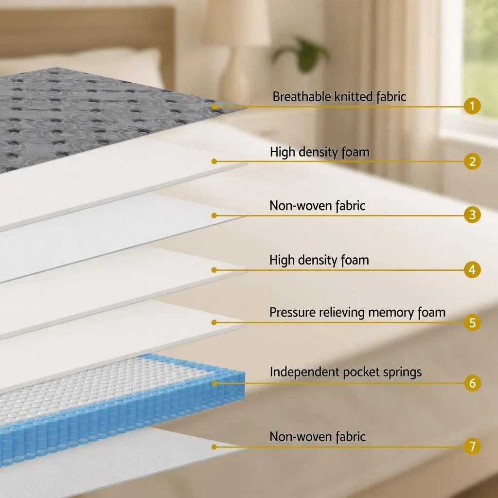 Queen Mattress Medium-Firm Euro Top 26cm Pocket Spring Memory Foam Grey