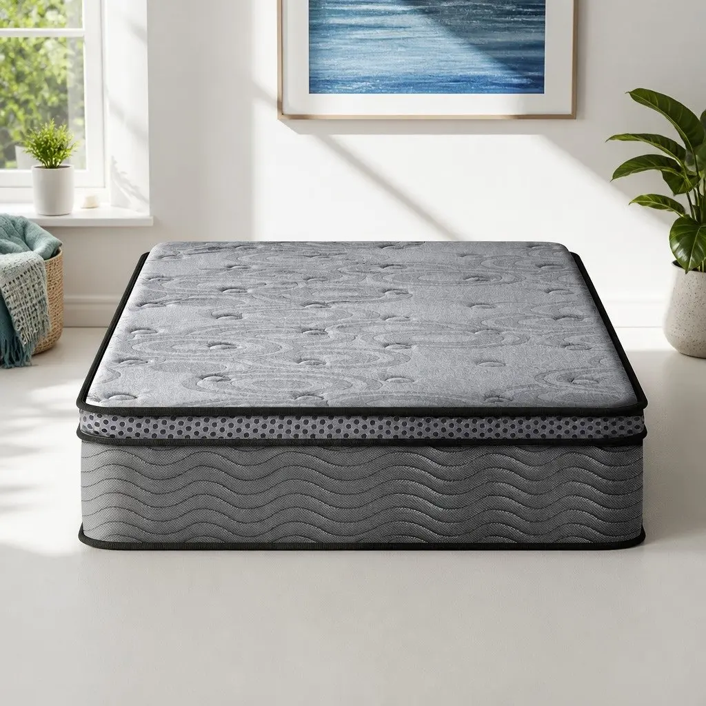 Single Mattress Euro Top 26cm Thick Medium Firm Pocket Spring Memory Foam Grey