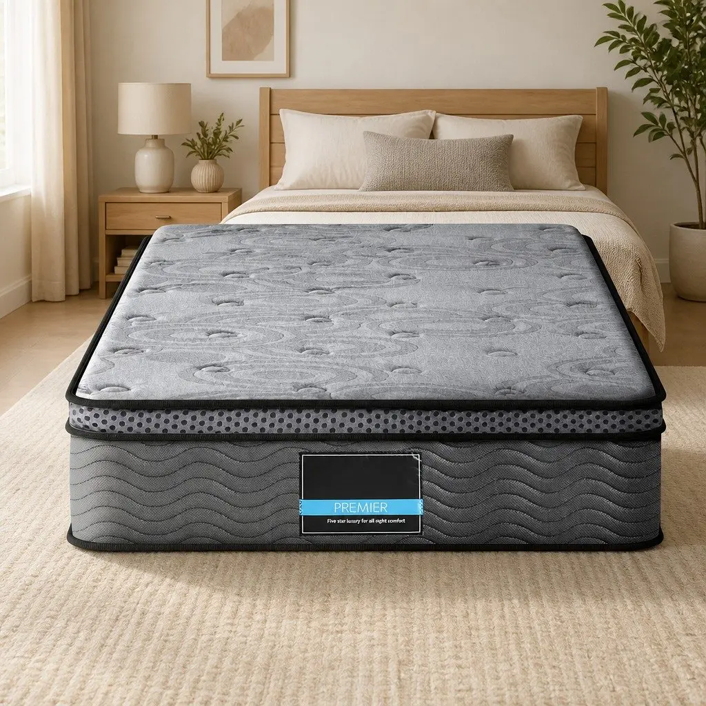 Single Mattress Euro Top 26cm Thick Medium Firm Pocket Spring Memory Foam Grey