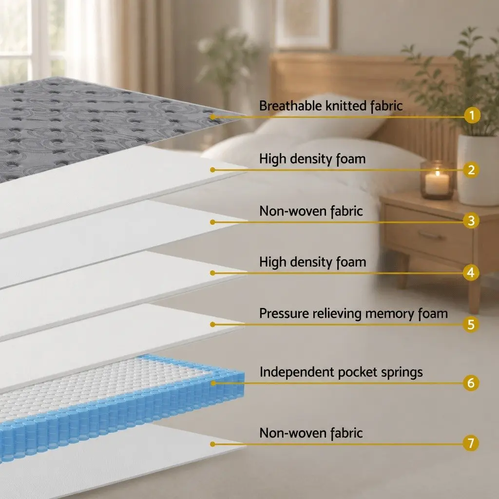 Single Mattress Euro Top 26cm Thick Medium Firm Pocket Spring Memory Foam Grey