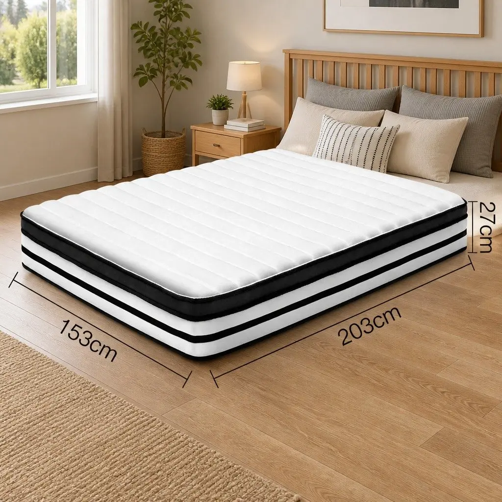 Queen Mattress Euro Top 27cm Pocket Spring Medium Firmness