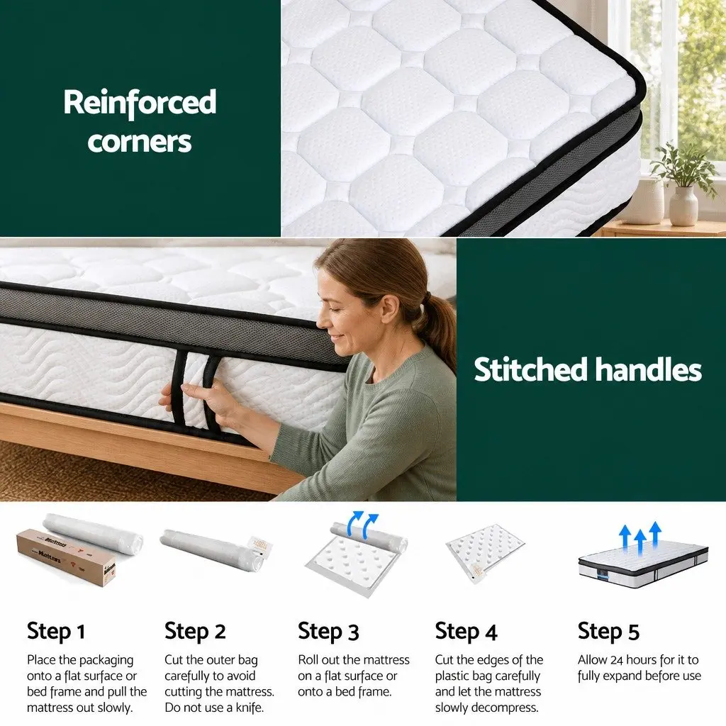 King Single Mattress Medium Firm 25cm Cool Gel Foam Bonnell Spring Support