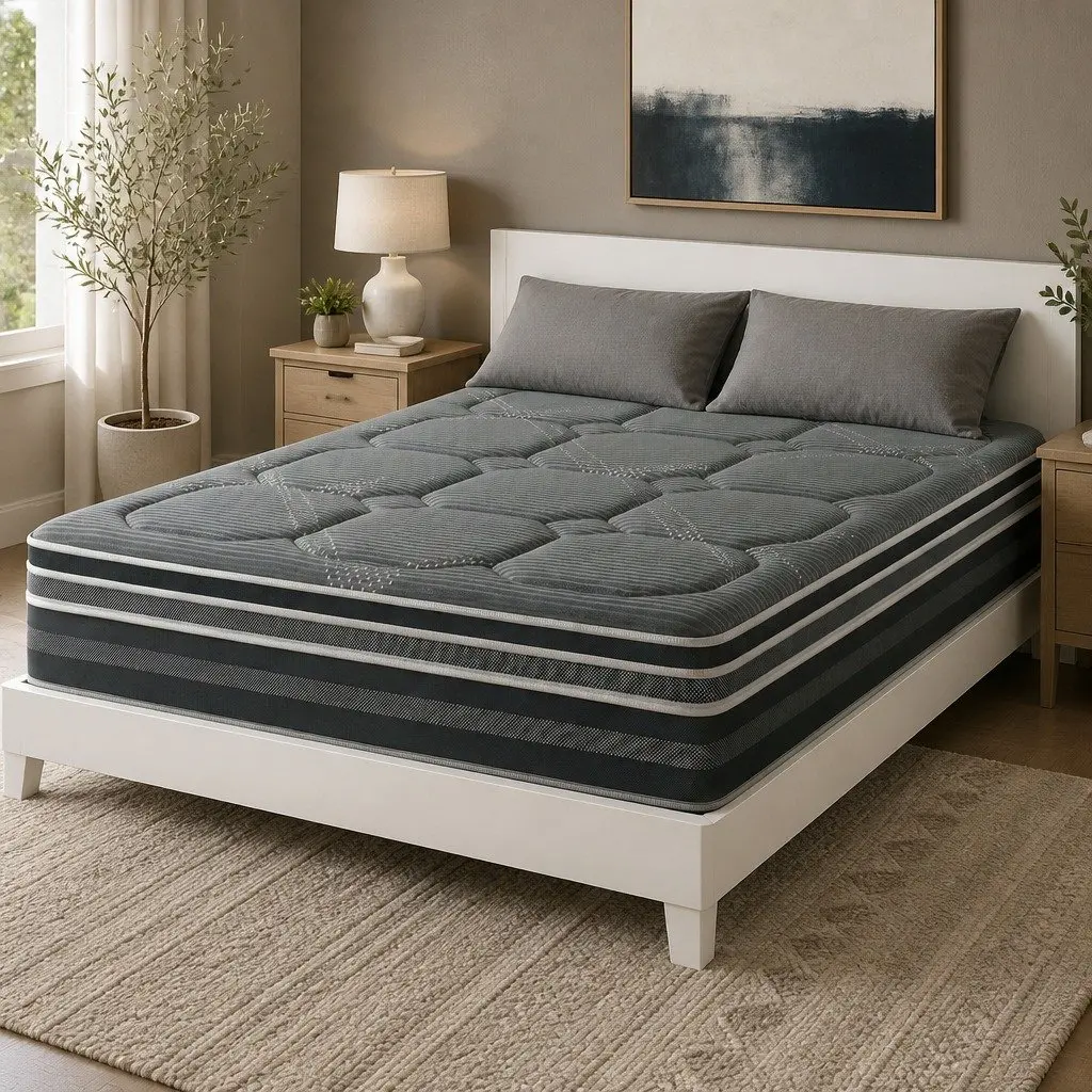 Double Mattress Hybrid Pocket Spring 35cm Medium Firm Grey