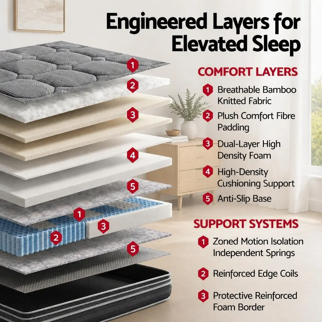 Double Mattress Hybrid Pocket Spring 35cm Medium Firm Grey