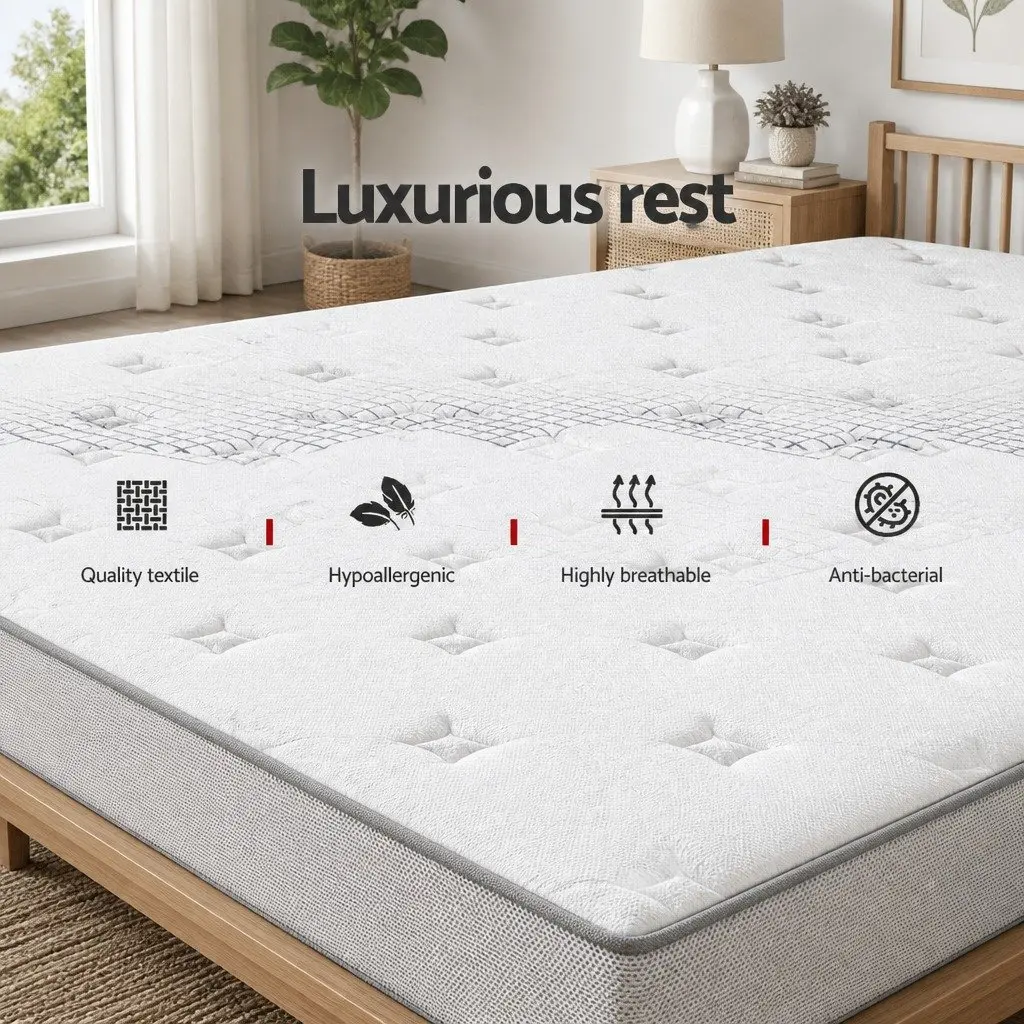 Queen Mattress Extra Firm Support 32cm Pocket Spring Hypoallergenic