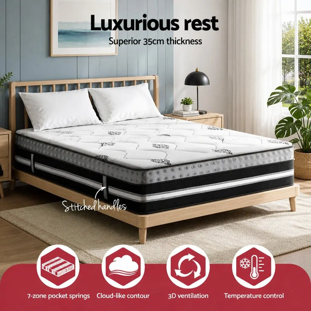 King Size Mattress Medium Firm 35cm Gel Memory Foam Pocket Spring Hybrid Bed in a Box