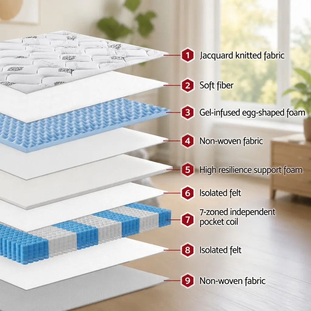 King Size Mattress Medium Firm 35cm Gel Memory Foam Pocket Spring Hybrid Bed in a Box