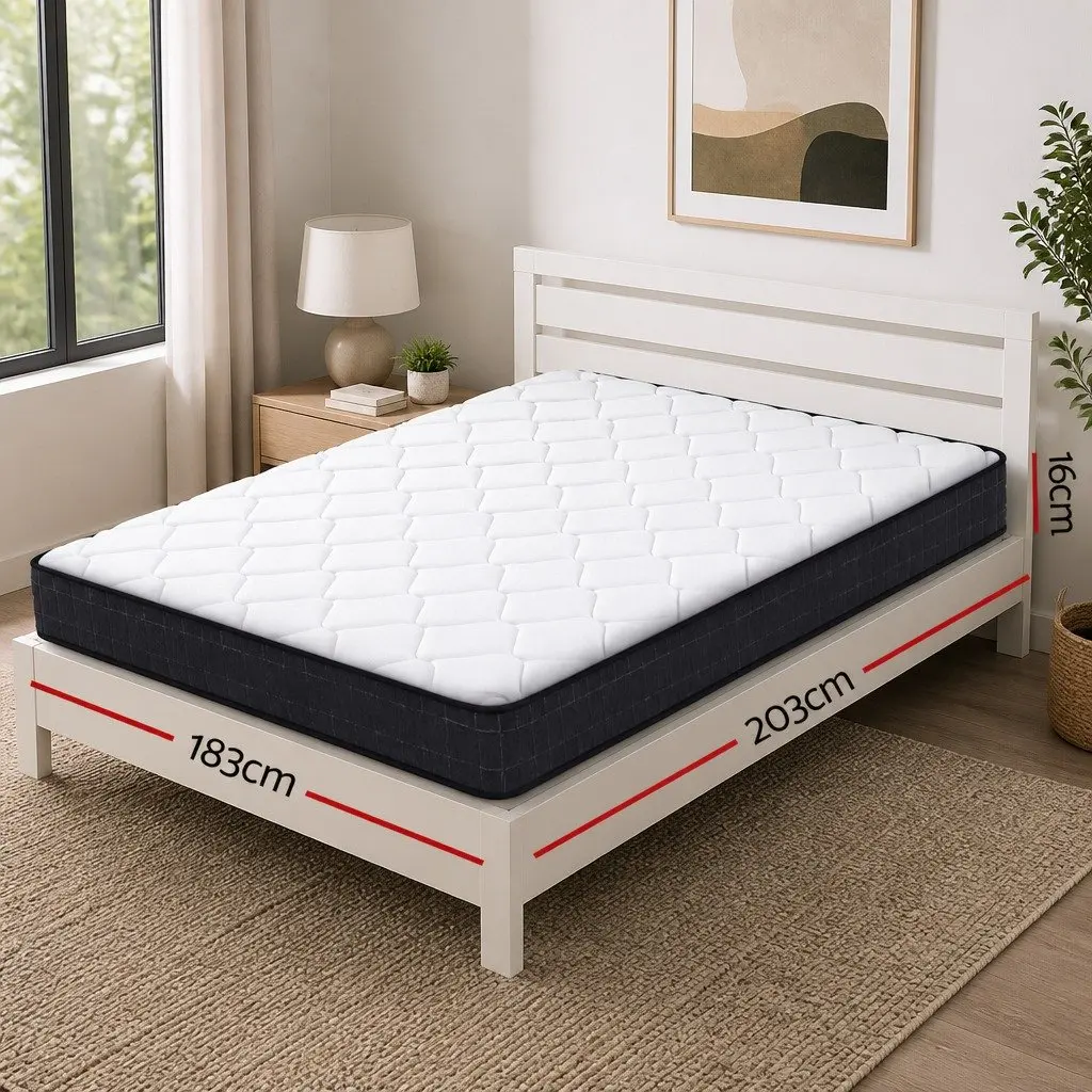 King Size Mattress Medium Firm 16cm Bonnell Spring Quilted Top Comfort