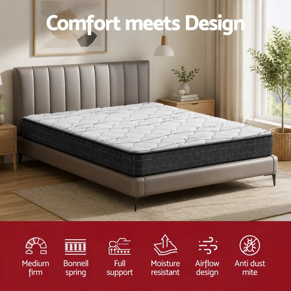 King Size Mattress Medium Firm 16cm Bonnell Spring Quilted Top Comfort