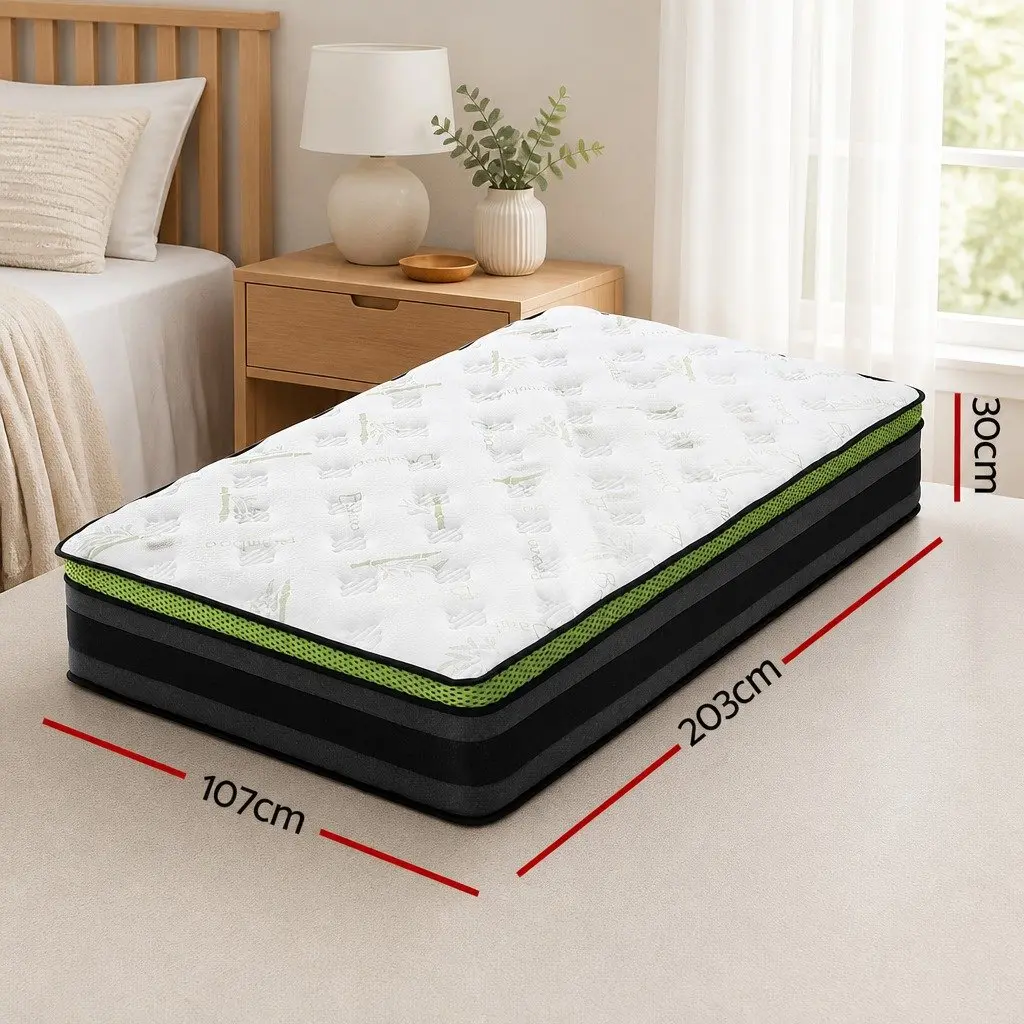 Cool Gel Foam Pocket Spring King Single Mattress 30cm Grey Hypoallergenic Comfort Supportive