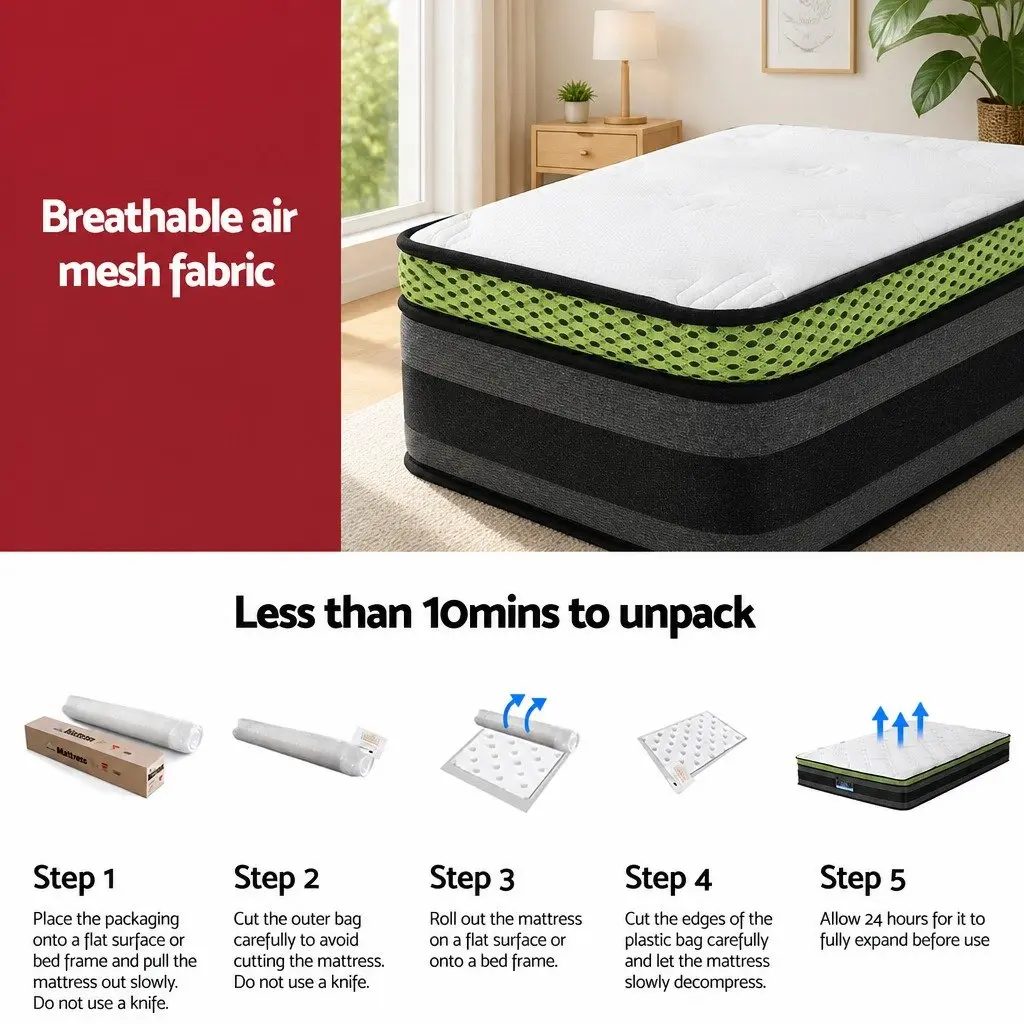 Cool Gel Foam Pocket Spring King Single Mattress 30cm Grey Hypoallergenic Comfort Supportive