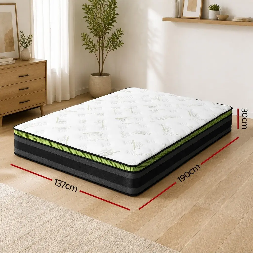 Double Mattress 30cm Cool Gel Foam Pocket Spring Grey Medium Firmness
