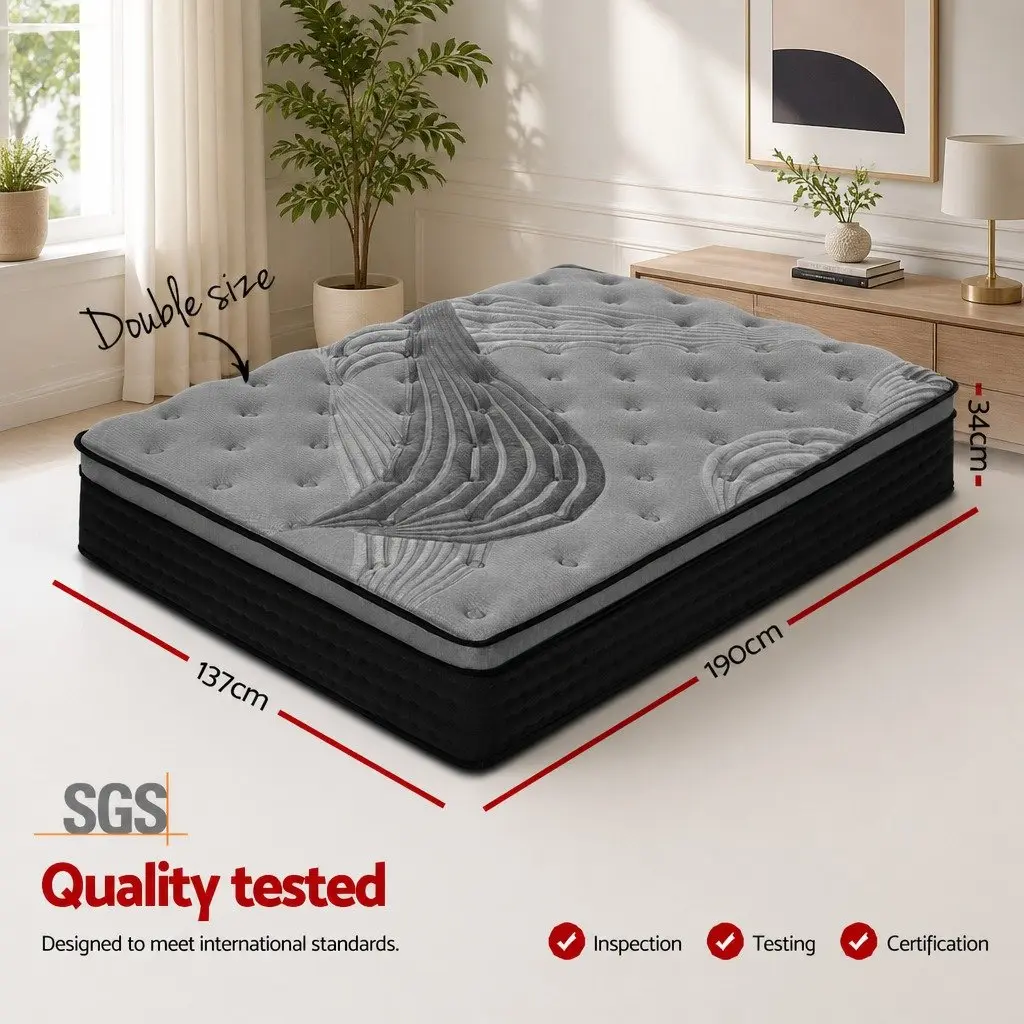 Double Mattress Euro Top 34cm Medium Firm Pocket Spring Bamboo Charcoal Cover