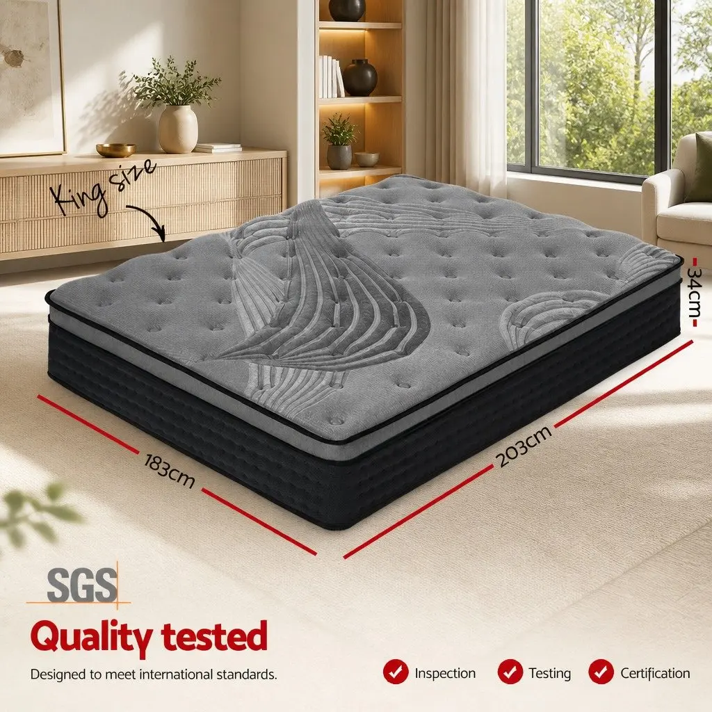 King Size Mattress Medium-Firm 34cm Bamboo Charcoal Pocket Spring Euro Top