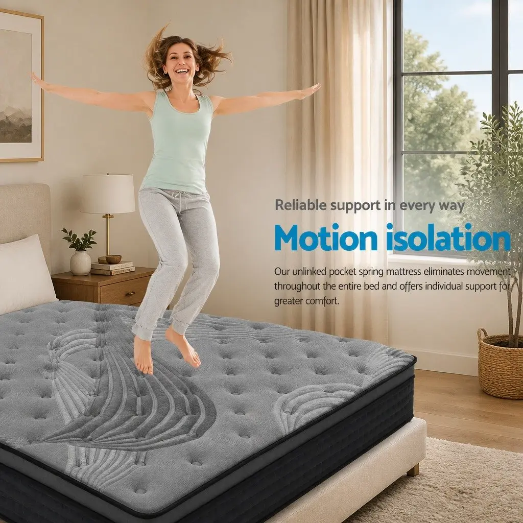 King Size Mattress Medium-Firm 34cm Bamboo Charcoal Pocket Spring Euro Top