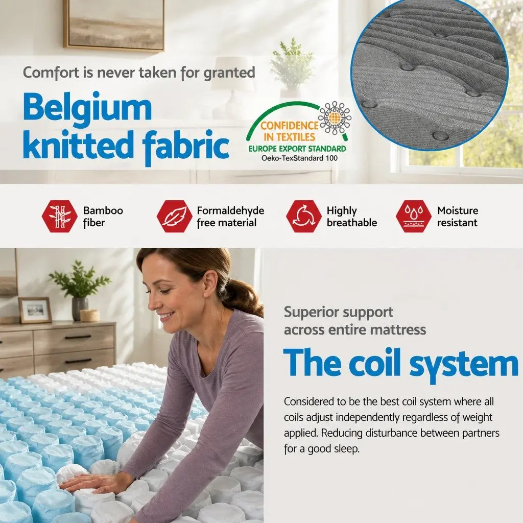 King Size Mattress Medium-Firm 34cm Bamboo Charcoal Pocket Spring Euro Top