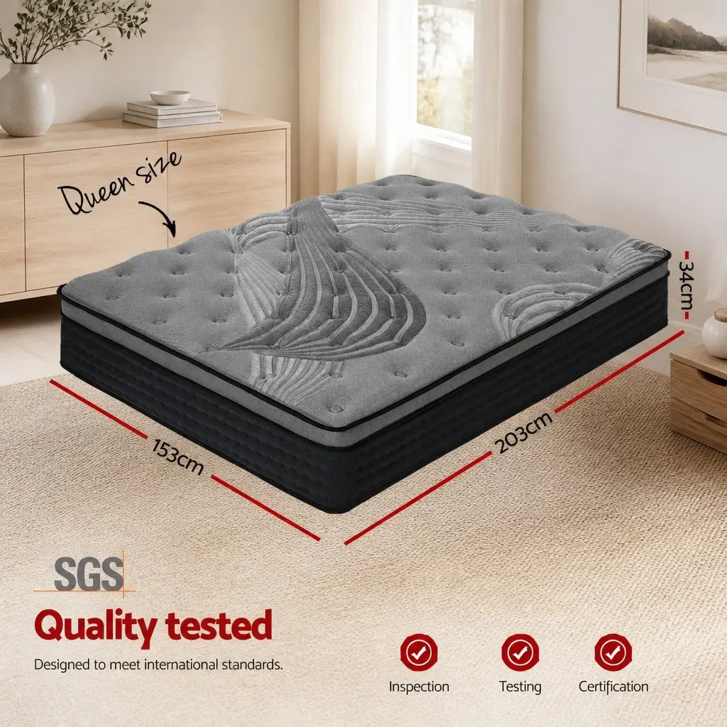 Queen Mattress Medium-Firm Support 34cm Bamboo Charcoal Pocket Spring Euro Top