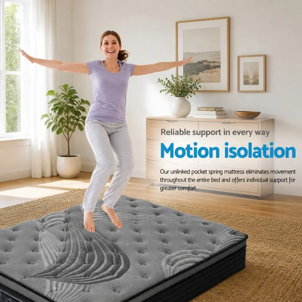 Queen Mattress Medium-Firm Support 34cm Bamboo Charcoal Pocket Spring Euro Top