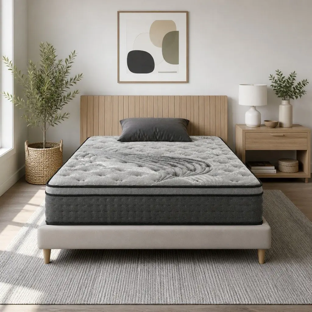 Single Mattress Euro Top Bamboo Charcoal Grey Medium-Firm 34cm Thick Pocket Spring