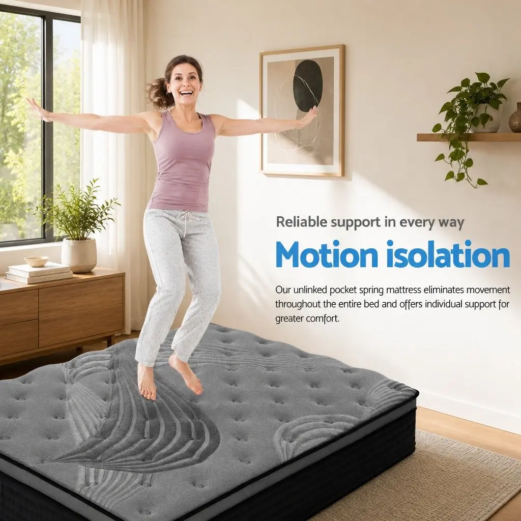 Single Mattress Euro Top Bamboo Charcoal Grey Medium-Firm 34cm Thick Pocket Spring