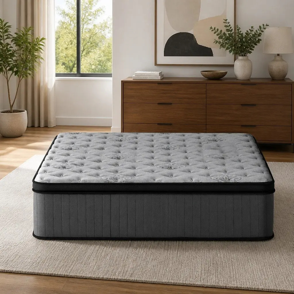 Double Mattress Euro Top 34cm Medium-Firm Pocket Spring Gel Memory Foam Grey