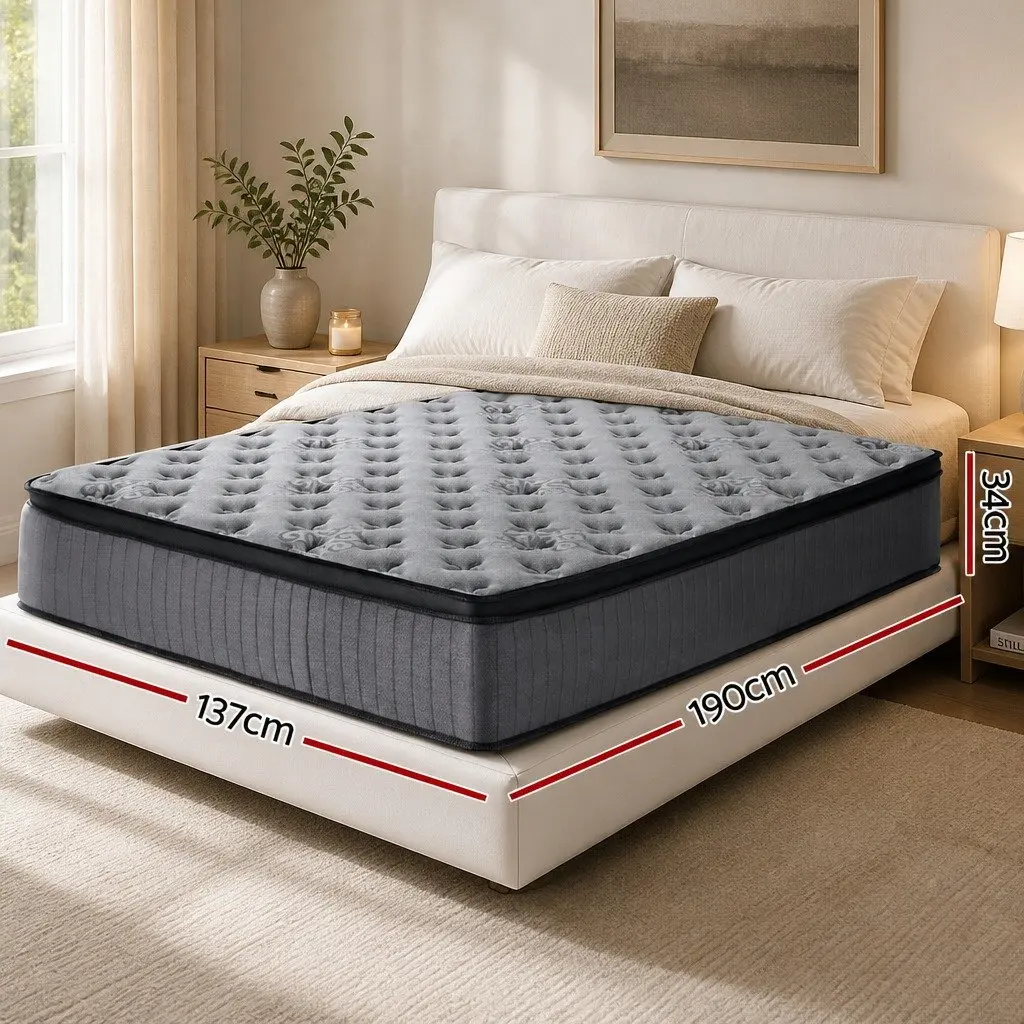 Double Mattress Euro Top 34cm Medium-Firm Pocket Spring Gel Memory Foam Grey