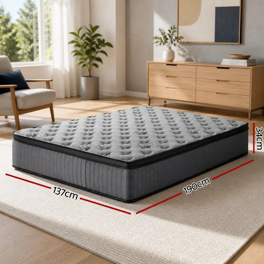 Double Mattress Euro Top 34cm Medium-Firm Pocket Spring Gel Memory Foam Grey