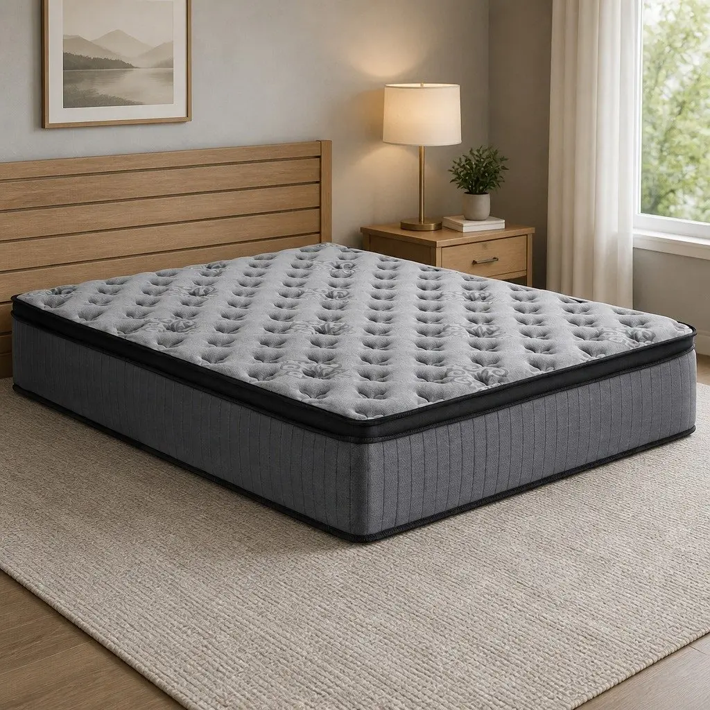 Double Mattress Euro Top 34cm Medium-Firm Pocket Spring Gel Memory Foam Grey
