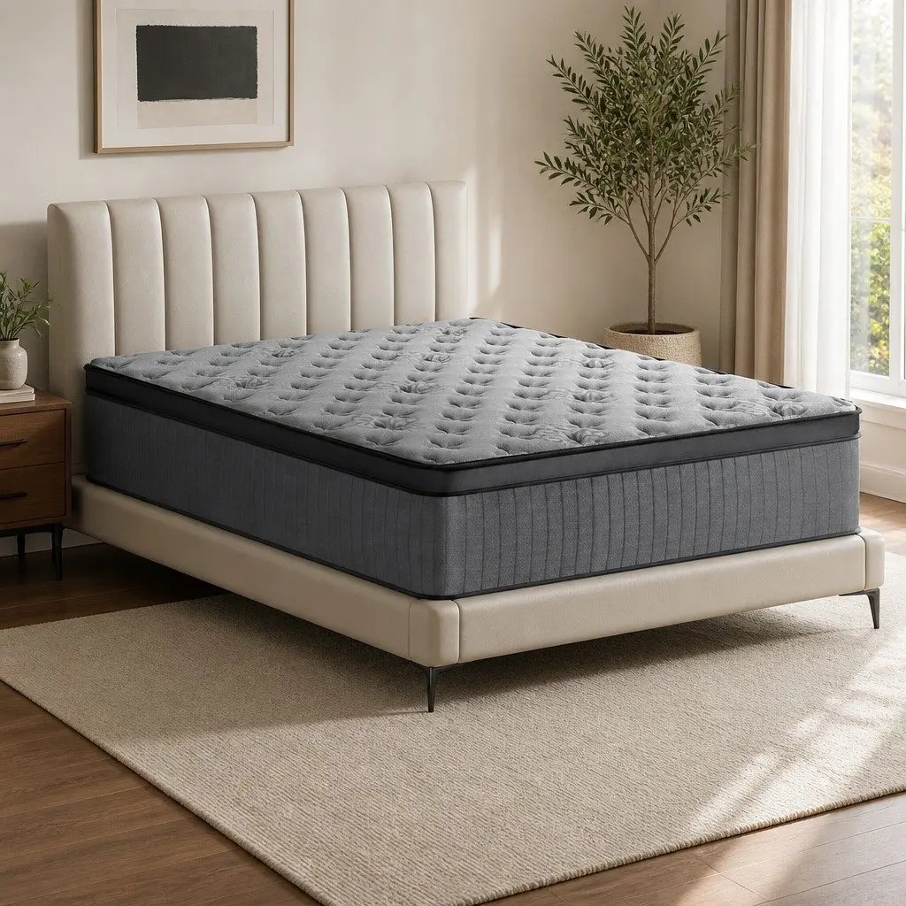 Double Mattress Euro Top 34cm Medium-Firm Pocket Spring Gel Memory Foam Grey