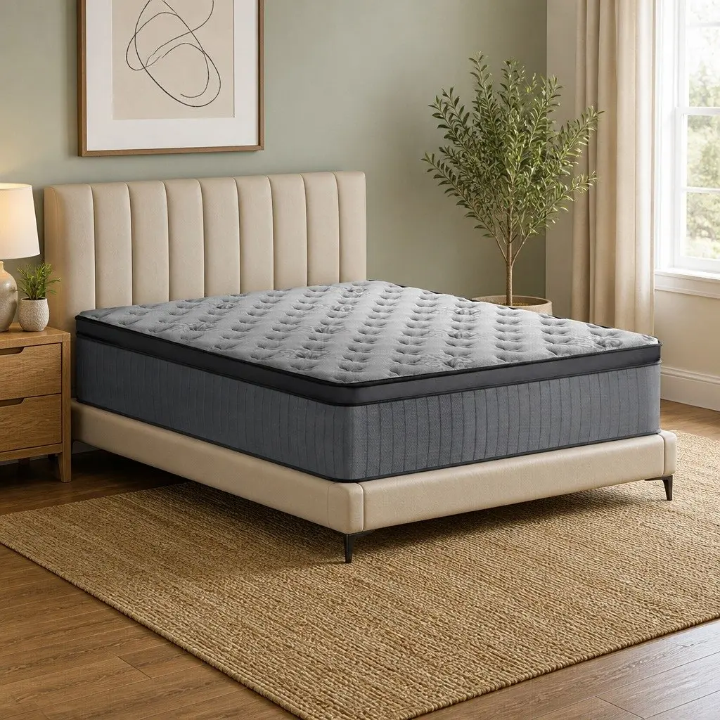 Queen Mattress Grey 34cm Medium Firm Euro Top Pocket Spring Support