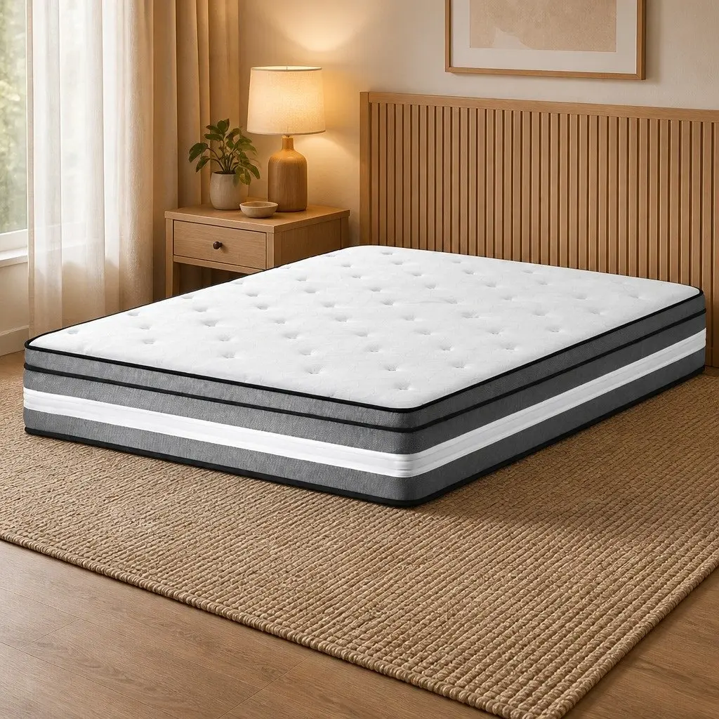 Double Mattress Gel Memory Foam Pocket Spring Euro Top 30cm Medium Firm Grey
