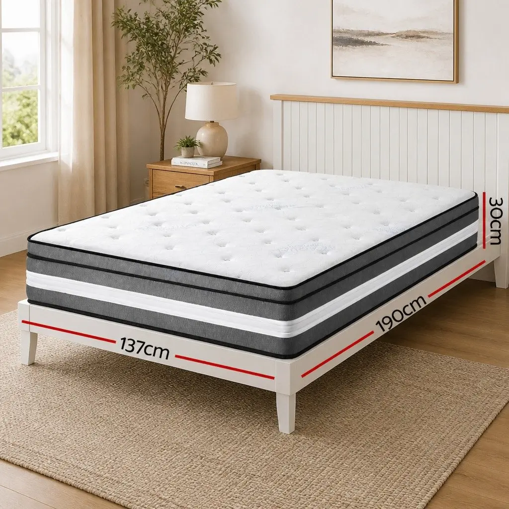 Double Mattress Gel Memory Foam Pocket Spring Euro Top 30cm Medium Firm Grey
