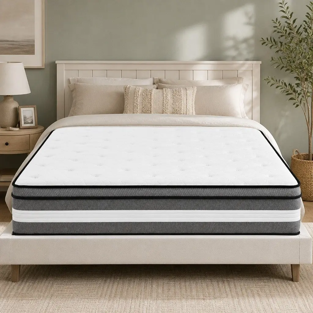 Double Mattress Gel Memory Foam Pocket Spring Euro Top 30cm Medium Firm Grey